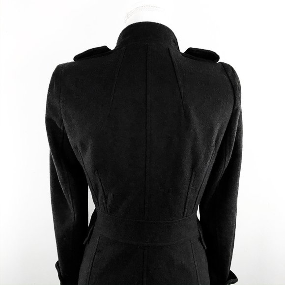 ZARA BASIC • Wool Button Up Collared Black Topcoat - Picture 4 of 8